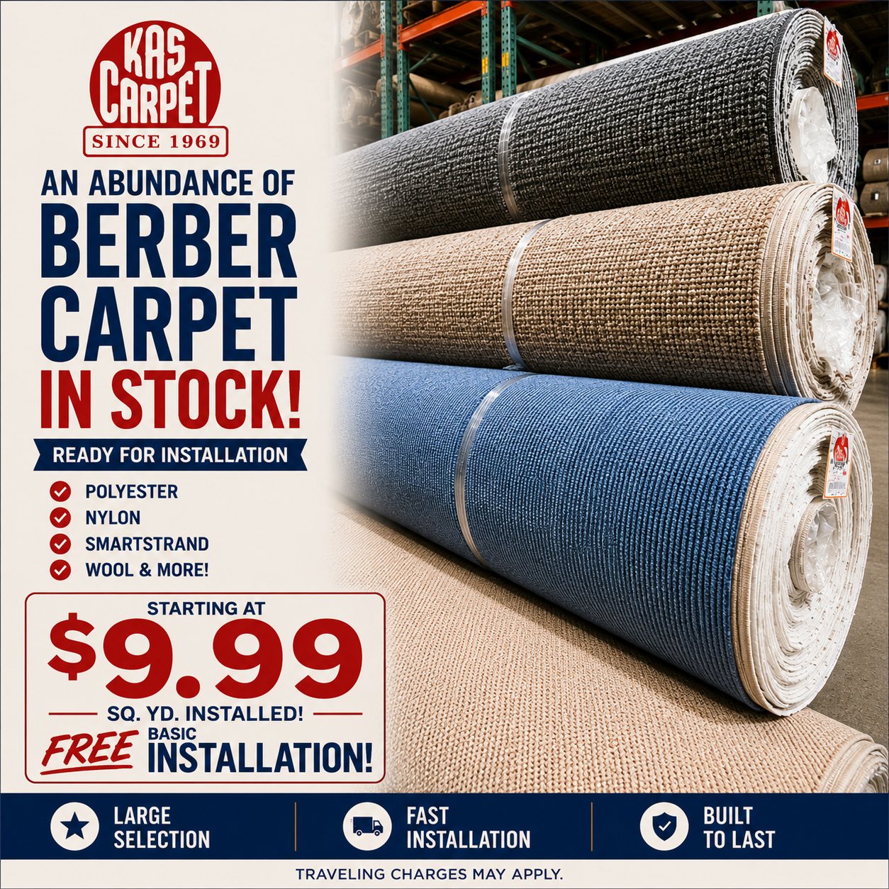 An abundance of berber carpet in stock at Kas Carpet