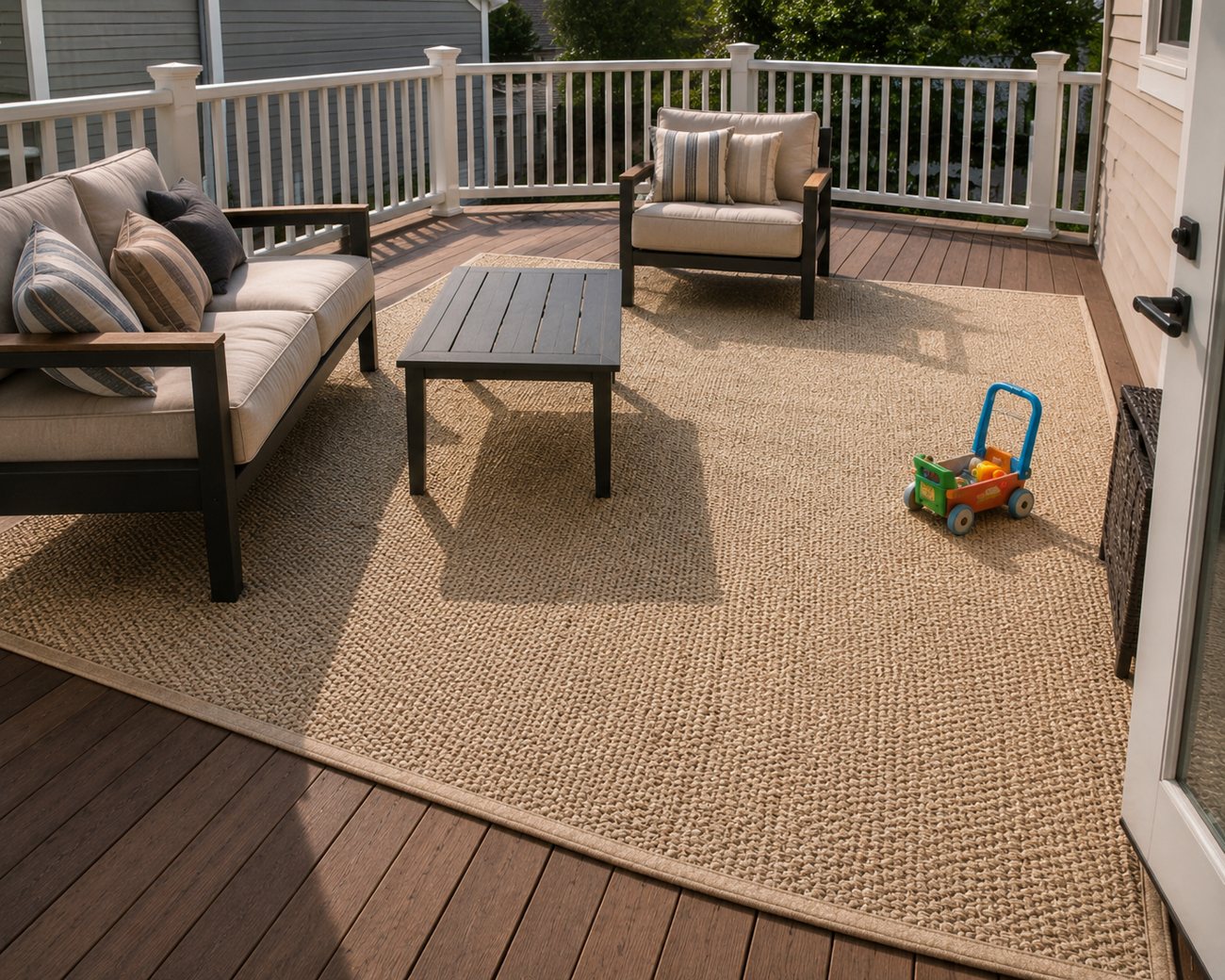 Indoor-outdoor berber rug on a patio